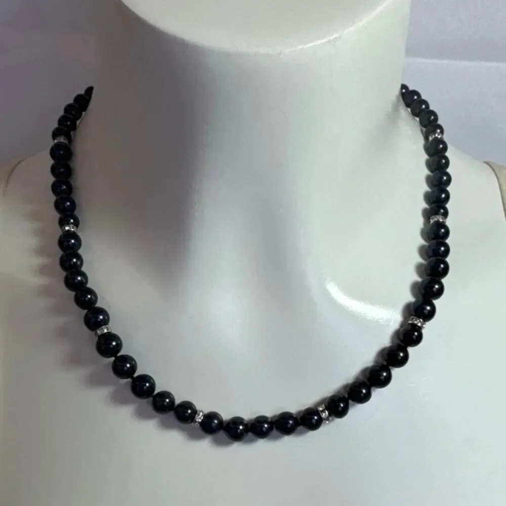 Danbury Mint 925 Sterling Midnight Spell Black Pearl Necklace Hand Knotted 95$